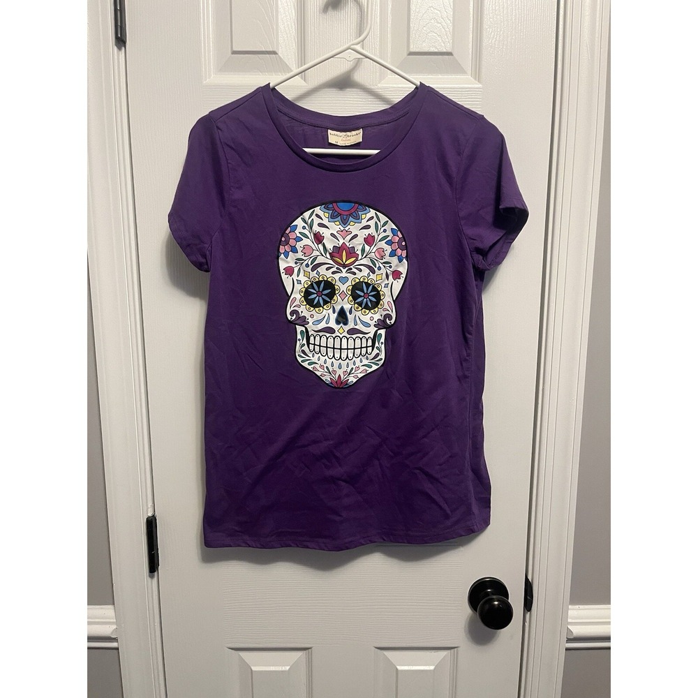 NWOT Women's Purple Sugar Skull Colorful Bobbie Brooks Shirt M Halloween Goth